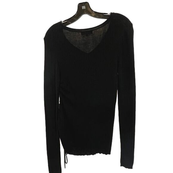 525 America Side Gather Ruched Black V-Neck Sweater - Size S - Picture 9 of 11